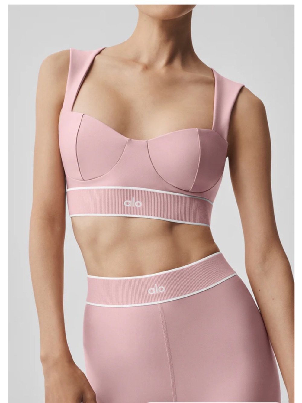 ALO Yoga Airlift Alignment Bra Vintage Pink White Yoga Sports Gym Workout L NWT